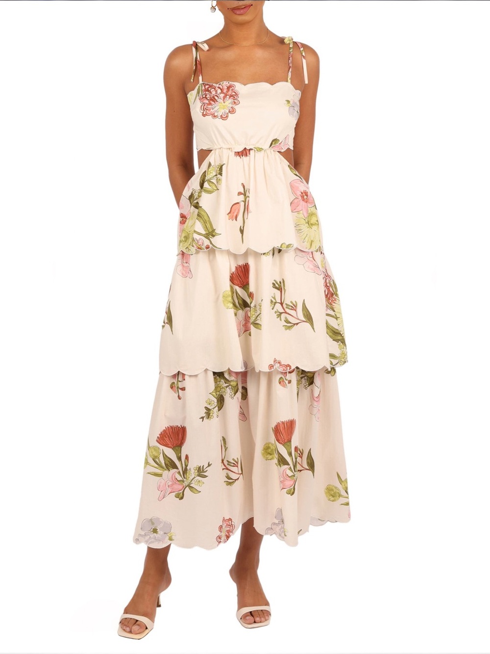 Petal & Pup Adelaide Scallop Cutout Tie Strap Maxi Dress Sz NWT